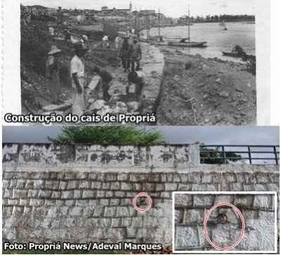 Das canoas de toldas s� ficaram as argolas no cais onde elas eram amarradas (Imagem: Propri� antigamente e Adeval Marques/Montagem/Adeval Marques/Propri� News)