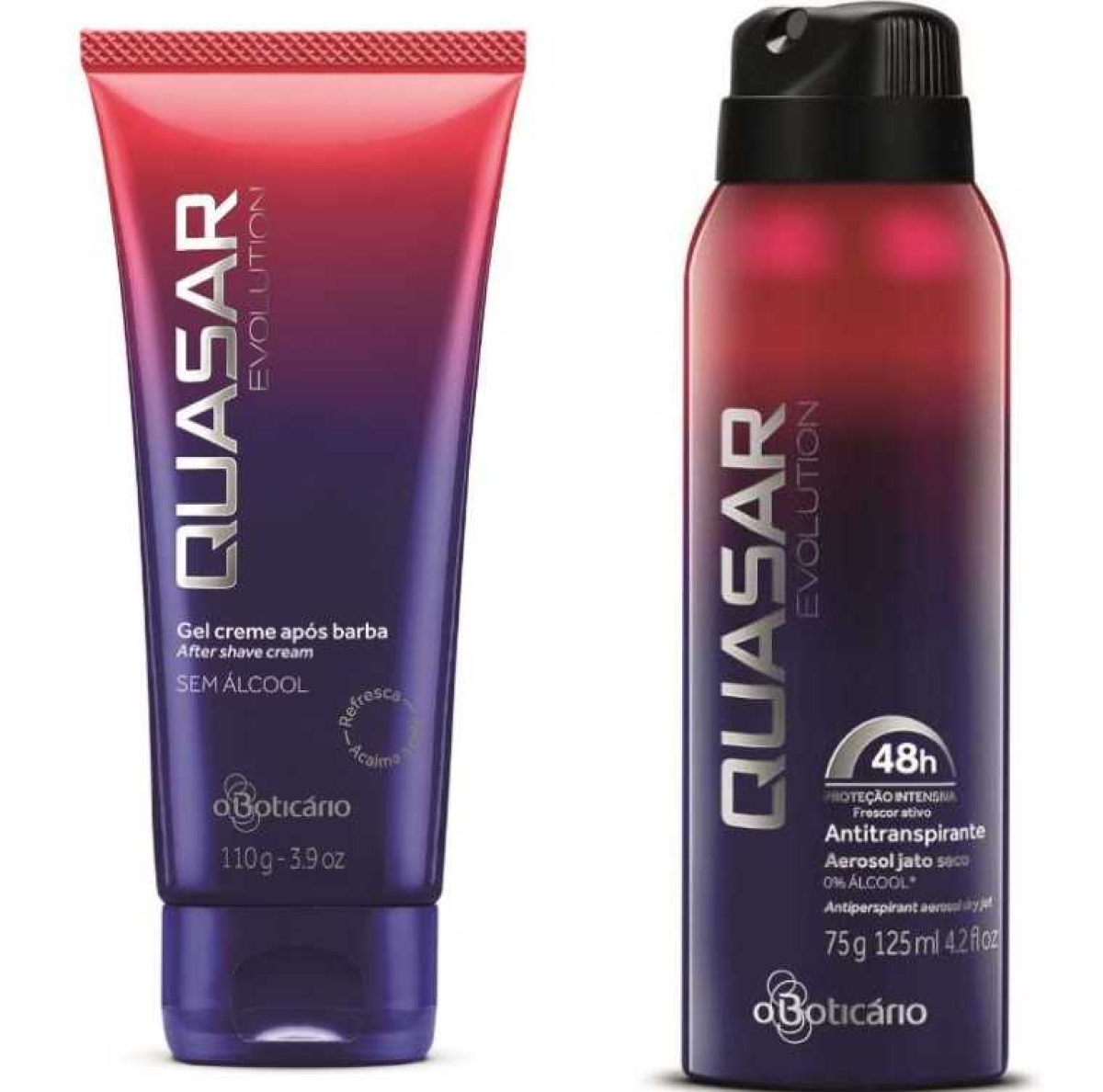 Quasar Evolution Gel Creme Ap�s Barba e Quasar Evolution Antitranspirante Aerosol (Foto: Divulga��o)