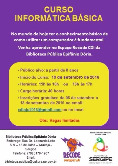 Curso na Biblioteca P�blica Epif�nio D�ria (Imagem: Secult/SE)