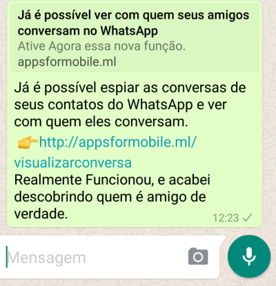 Nova amea�a no WhatsApp j� atingiu mais de 100 mil usu�rios, alerta PSafe (Imagem: Reprodu��o/WhatsApp)